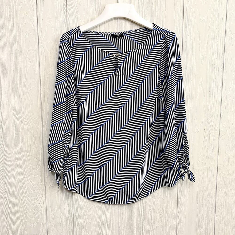 Talbots Blue Black Print Top Petite SP